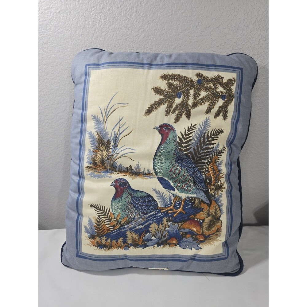 Vintage Handmade "Gray Partridge" Bird Printed Pillow Wildlife Outdoors